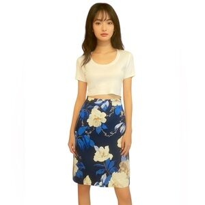 Ann Klein Navy Floral Pencil Skirt size 4